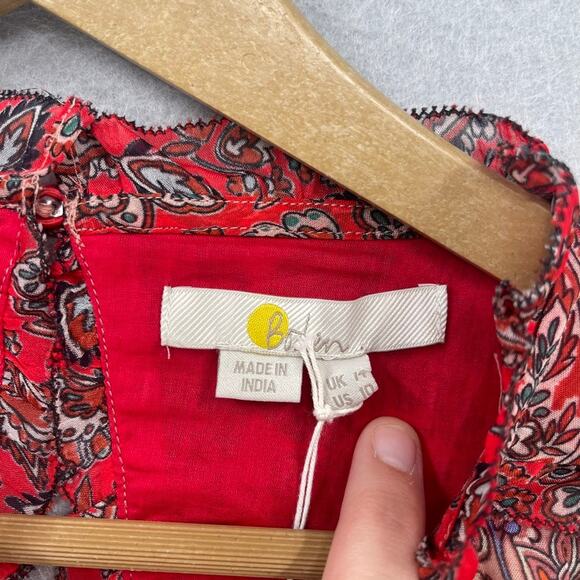 Boden Top Blouse Womens 10 Red Paisley Floral Ruffle Open Back Swing Feminine - Picture 3 of 16